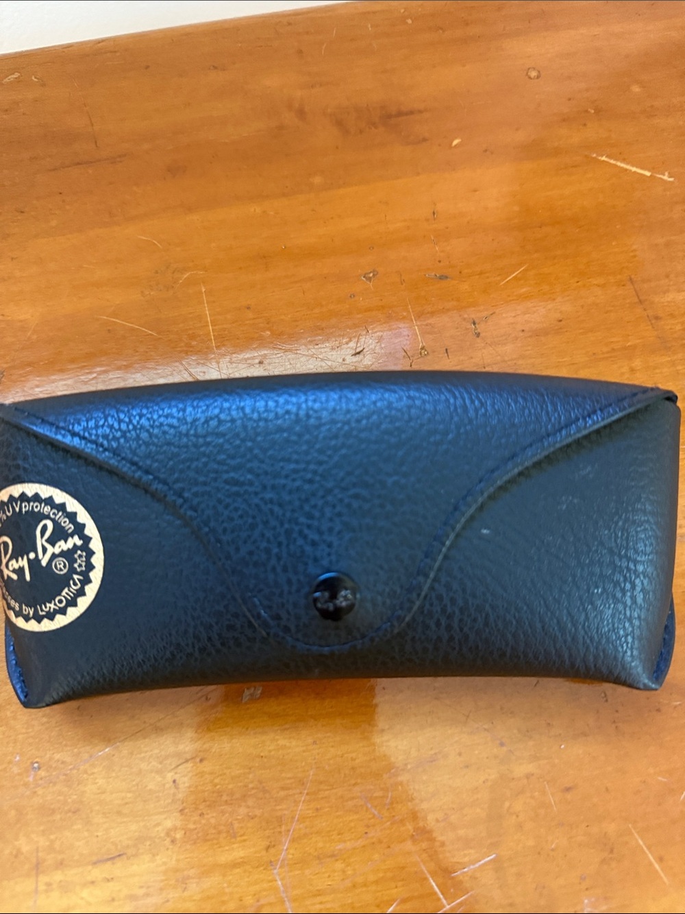 Ray-Ban Black Leather Sunglasses Case with Logo Sticker